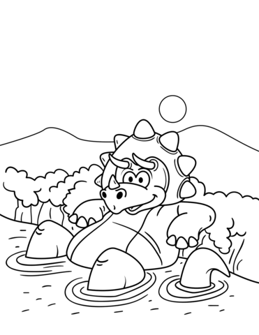 Styracosaurus Taking A Bath Coloring Page